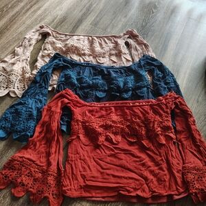 Elegant Lace Trim Off-Shoulder Tops Bundle